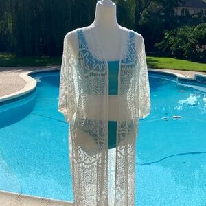 White Lace Cover-Up with Fringe, One Size, NWOT